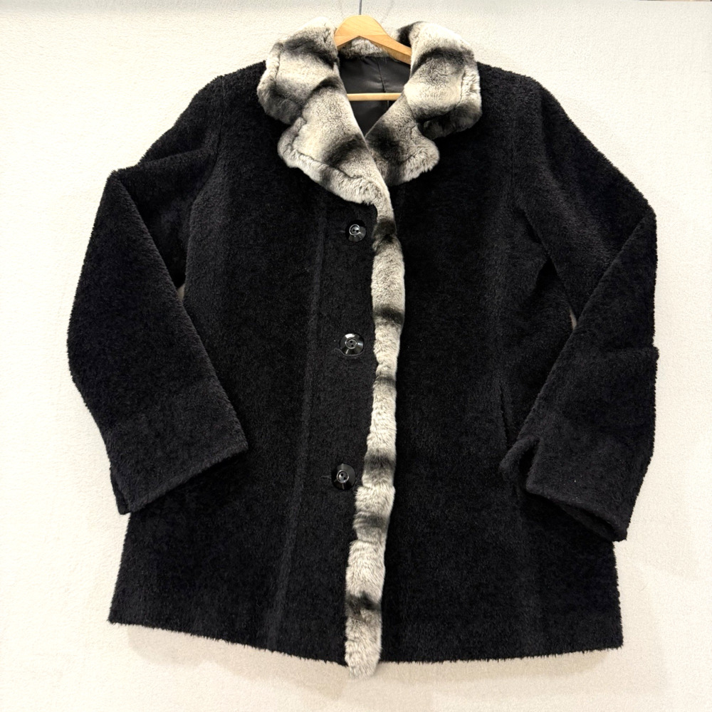 Fashion.sa Suri Alpaca Wool Jacket Size 40 Small Black Faux Fur Trim Luxury